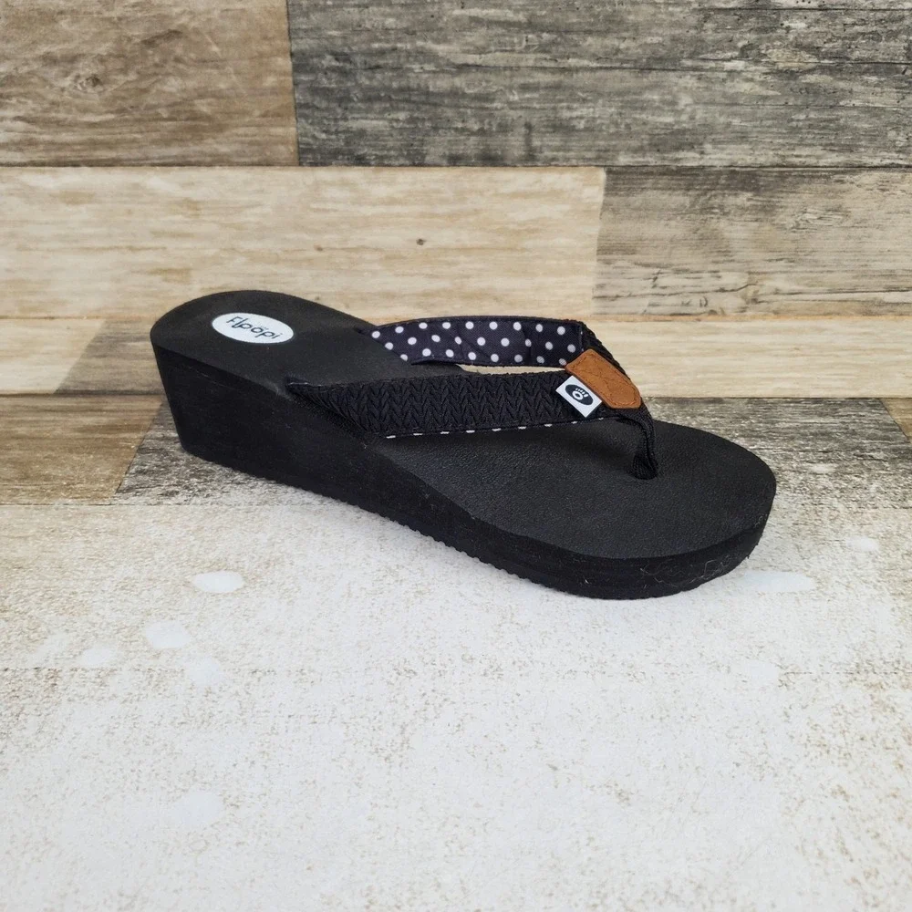 Floopi Anna Womens Wedge Yoga Mat Thong Flip Flop Sz 8 Black Slip On Comfort